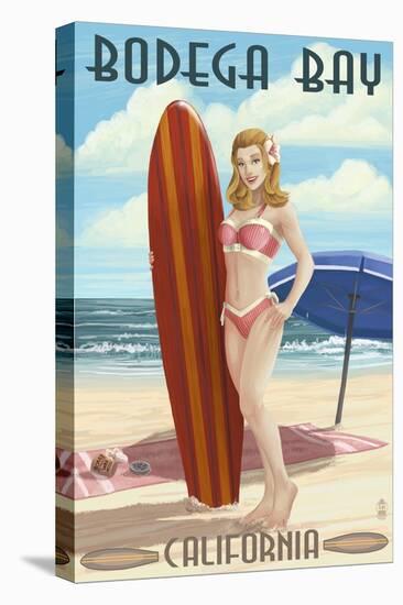 Bodega Bay, California - Surfer Pinup-Lantern Press-Stretched Canvas