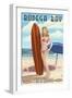 Bodega Bay, California - Surfer Pinup-Lantern Press-Framed Art Print