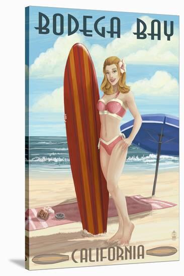 Bodega Bay, California - Surfer Pinup-Lantern Press-Stretched Canvas