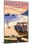 Bodega Bay, California - Woody on Beach-Lantern Press-Mounted Art Print