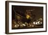 Bodegón con ostras, ajos, huevos, perol y puchero-Luis Egidio Meléndez-Framed Giclee Print
