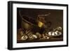 Bodegón con ostras, ajos, huevos, perol y puchero-Luis Egidio Meléndez-Framed Giclee Print