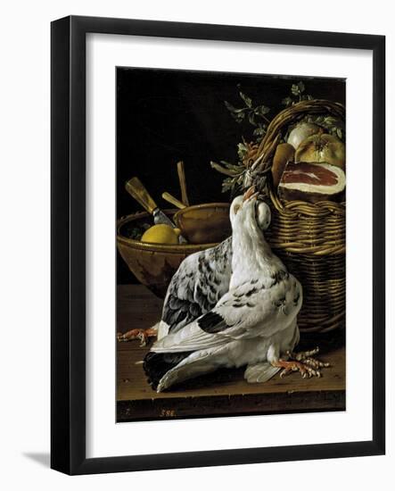 Bodegón con pichones, cesta de comida y cuencos, Late 18th century.-Luis Egidio Meléndez-Framed Giclee Print