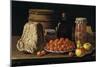 Bodegón con plato de acerolas, frutas, queso, melero y otros recipientes, 1771.-Luis Egidio Meléndez-Mounted Giclee Print