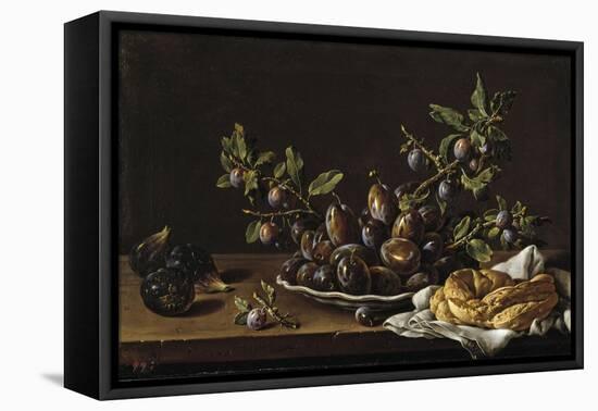 Bodegón con plato de ciruelas, brevas y rosca de pan, Second half 18th century.-Luis Egidio Melendez-Framed Stretched Canvas