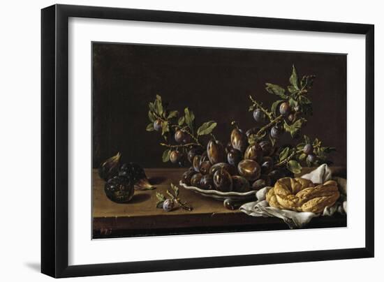 Bodegón con plato de ciruelas, brevas y rosca de pan, Second half 18th century.-Luis Egidio Melendez-Framed Giclee Print