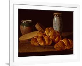 Bodegon with Bread, two Sweet Boxes, a Honey Pot and a Ceramic Jar-Luis Menendez or Melendez-Framed Giclee Print
