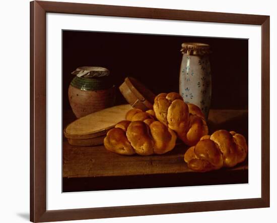 Bodegon with Bread, two Sweet Boxes, a Honey Pot and a Ceramic Jar-Luis Menendez or Melendez-Framed Giclee Print