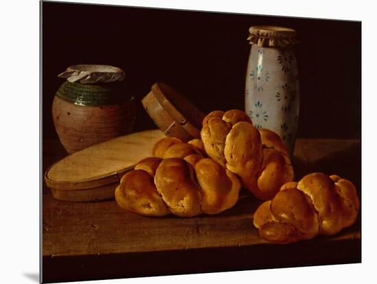 Bodegon with Bread, two Sweet Boxes, a Honey Pot and a Ceramic Jar-Luis Menendez or Melendez-Mounted Giclee Print