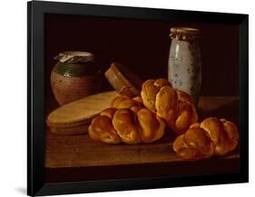 Bodegon with Bread, two Sweet Boxes, a Honey Pot and a Ceramic Jar-Luis Menendez or Melendez-Framed Giclee Print