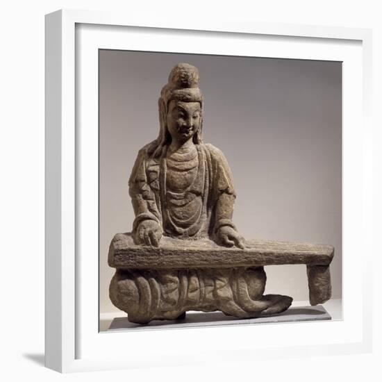 Bodhisattva Playing Zither, Stone Statue from Yungang Caves, Shanxi, China-null-Framed Giclee Print