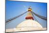 Bodhnath Stupa with Buddha Eyes and Prayer Flags, Clear Blue Sky, Kathmandu, Nepal. Stock Photo:-De Visu-Mounted Photographic Print