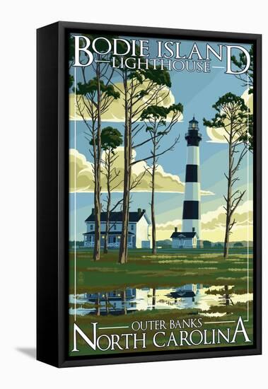 Bodie Island Lighthouse - Outer Banks, North Carolina-Lantern Press-Framed Stretched Canvas