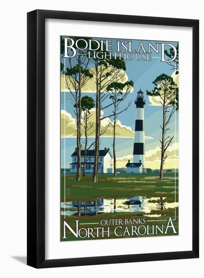 Bodie Island Lighthouse - Outer Banks, North Carolina-Lantern Press-Framed Art Print