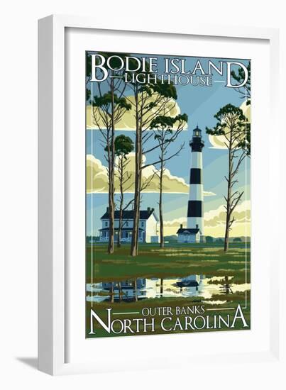 Bodie Island Lighthouse - Outer Banks, North Carolina-Lantern Press-Framed Art Print