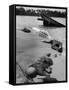 Bodies of Dead American Soldiers Near Half Sunken Landing Craft on Buna Beach-George Strock-Framed Stretched Canvas