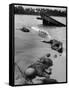 Bodies of Dead American Soldiers Near Half Sunken Landing Craft on Buna Beach-George Strock-Framed Stretched Canvas