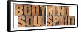 Body, Mind, Soul And Spirit - Vintage Wood Letterpress Printing Block Collage-PixelsAway-Framed Premium Giclee Print