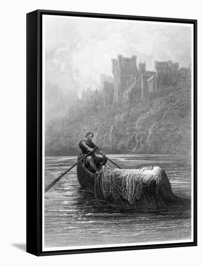Body of Elaine on Way to King Arthur's Palace, Illustration, 'Idylls of King' by Alfred Tennyson-Gustave Doré-Framed Stretched Canvas