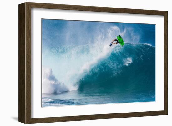 Bodyboarding at Banzai Pipeline, North Shore, Oahu, Hawaii-Mark A Johnson-Framed Photographic Print