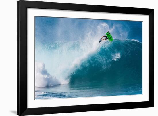 Bodyboarding at Banzai Pipeline, North Shore, Oahu, Hawaii-Mark A Johnson-Framed Photographic Print