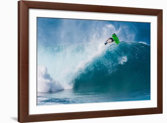 Bodyboarding at Banzai Pipeline, North Shore, Oahu, Hawaii-Mark A Johnson-Framed Photographic Print