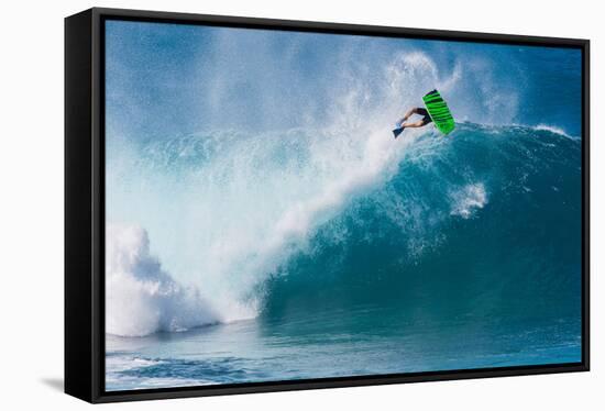 Bodyboarding at Banzai Pipeline, North Shore, Oahu, Hawaii-Mark A Johnson-Framed Stretched Canvas