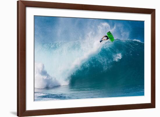 Bodyboarding at Banzai Pipeline, North Shore, Oahu, Hawaii-Mark A Johnson-Framed Photographic Print