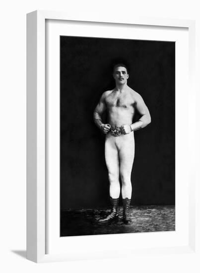 Bodybuilder in Leotard and Boots-null-Framed Art Print