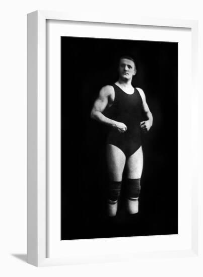 Bodybuilder in Wrestling Outfit and Knee Pads-null-Framed Art Print