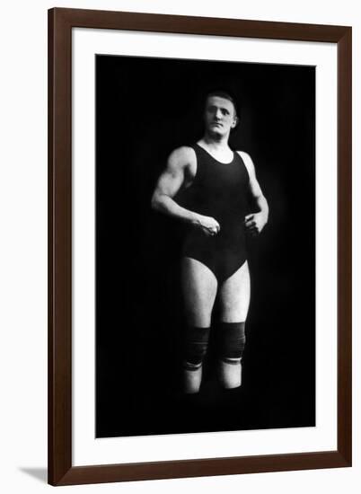 Bodybuilder in Wrestling Outfit and Knee Pads-null-Framed Art Print