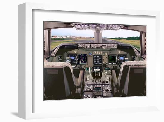 Boeing 747 Flight Deck-null-Framed Art Print