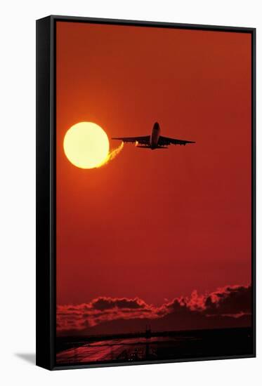 Boeing 747 Taking Off At Sunset-David Nunuk-Framed Stretched Canvas