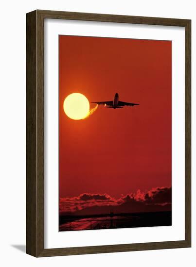 Boeing 747 Taking Off At Sunset-David Nunuk-Framed Photographic Print