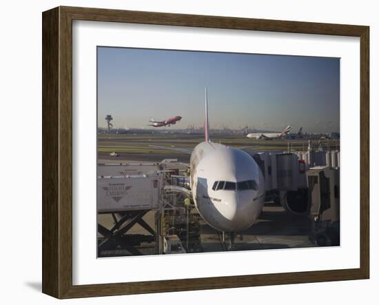 Boeing 777-300 ER Jet Airliner of Emirates Airline at Gate, Sydney Airport, Australia-Nick Servian-Framed Photographic Print