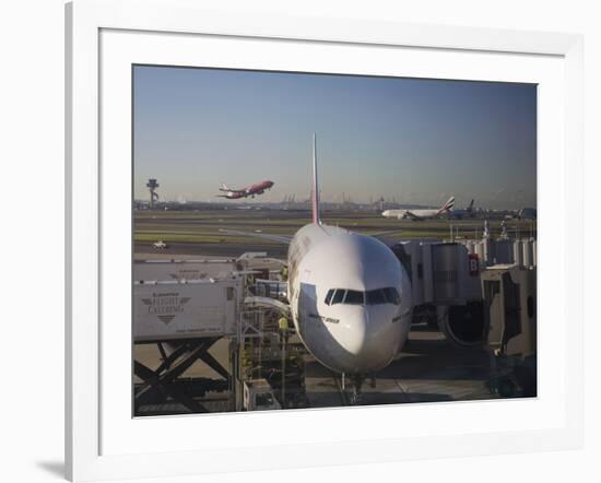 Boeing 777-300 ER Jet Airliner of Emirates Airline at Gate, Sydney Airport, Australia-Nick Servian-Framed Photographic Print