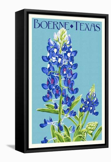 Boerne, Texas - Bluebonnet - Letterpress-Lantern Press-Framed Stretched Canvas