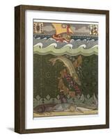 Bogatyr Volga Transforms himself into a Pike, illustration for the Russian Fairy Story, 'The Volga'-Ivan Bilibine-Framed Giclee Print