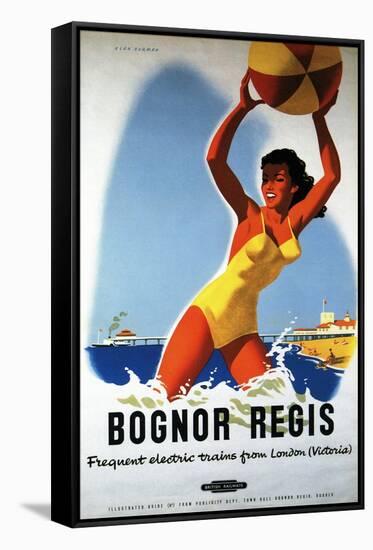 Bognor Regis, England - British Railways Girl and Beachball Poster-Lantern Press-Framed Stretched Canvas