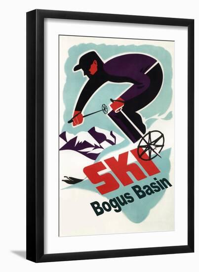 Bogus Basin, Idaho - Retro Skier-Lantern Press-Framed Art Print