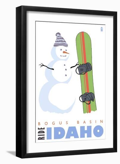 Bogus Basin, Idaho, Snowman with Snowboard-Lantern Press-Framed Art Print