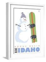 Bogus Basin, Idaho, Snowman with Snowboard-Lantern Press-Framed Art Print