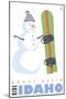 Bogus Basin, Idaho, Snowman with Snowboard-Lantern Press-Mounted Art Print