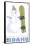 Bogus Basin, Idaho, Snowman with Snowboard-Lantern Press-Framed Stretched Canvas