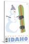 Bogus Basin, Idaho, Snowman with Snowboard-Lantern Press-Stretched Canvas