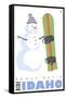 Bogus Basin, Idaho, Snowman with Snowboard-Lantern Press-Framed Stretched Canvas