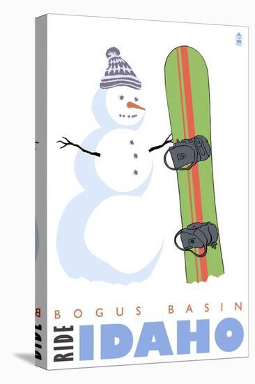 Bogus Basin, Idaho, Snowman with Snowboard-Lantern Press-Stretched Canvas