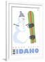 Bogus Basin, Idaho, Snowman with Snowboard-Lantern Press-Framed Art Print