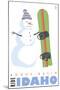 Bogus Basin, Idaho, Snowman with Snowboard-Lantern Press-Mounted Art Print