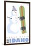 Bogus Basin, Idaho, Snowman with Snowboard-Lantern Press-Framed Art Print